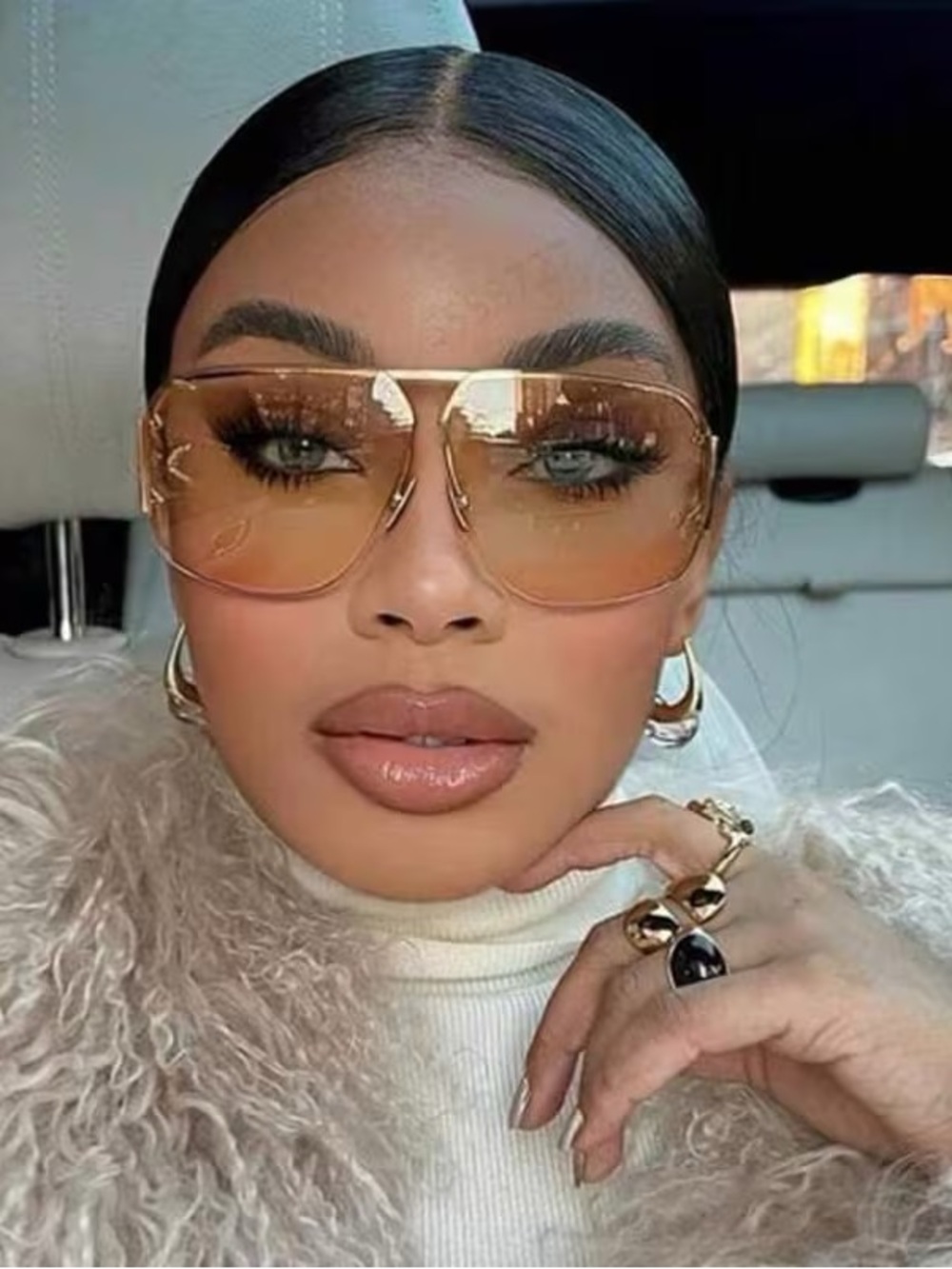 Oversized Amber Tinted Women's Aviator Sunglasses